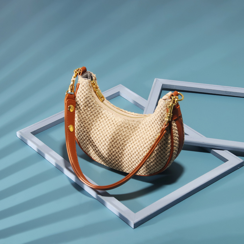 Women'S Bags Holiday - Summer straw woven moon shaped bag,