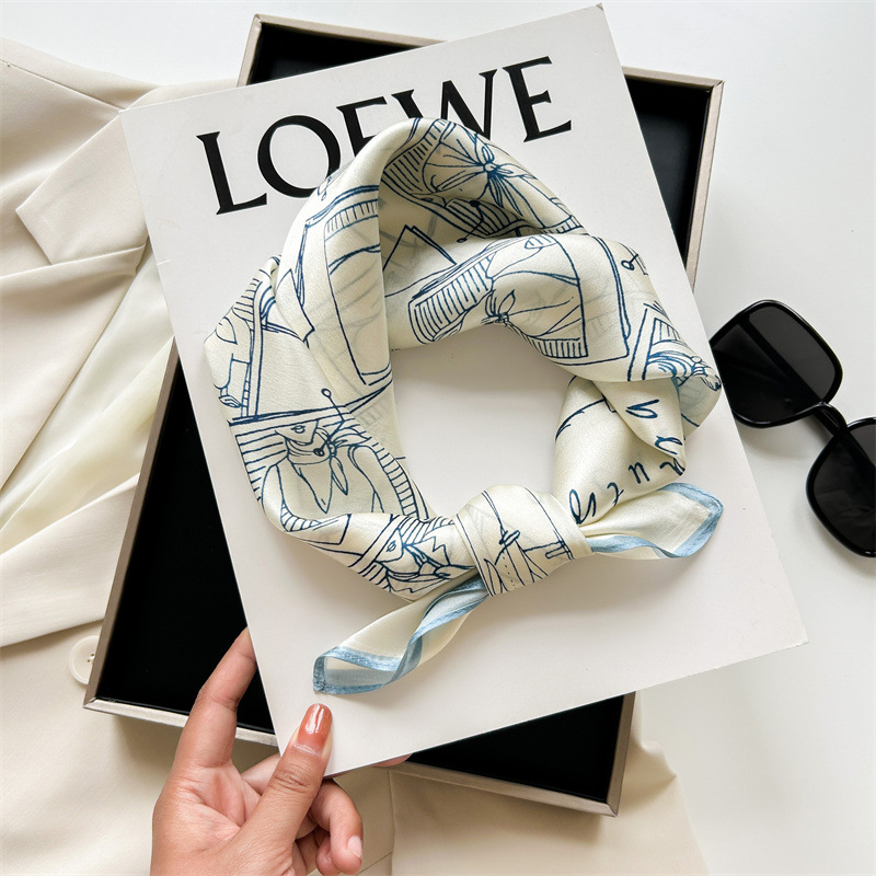 Women Bags White - Vintage Sketch Print Satin Small Square