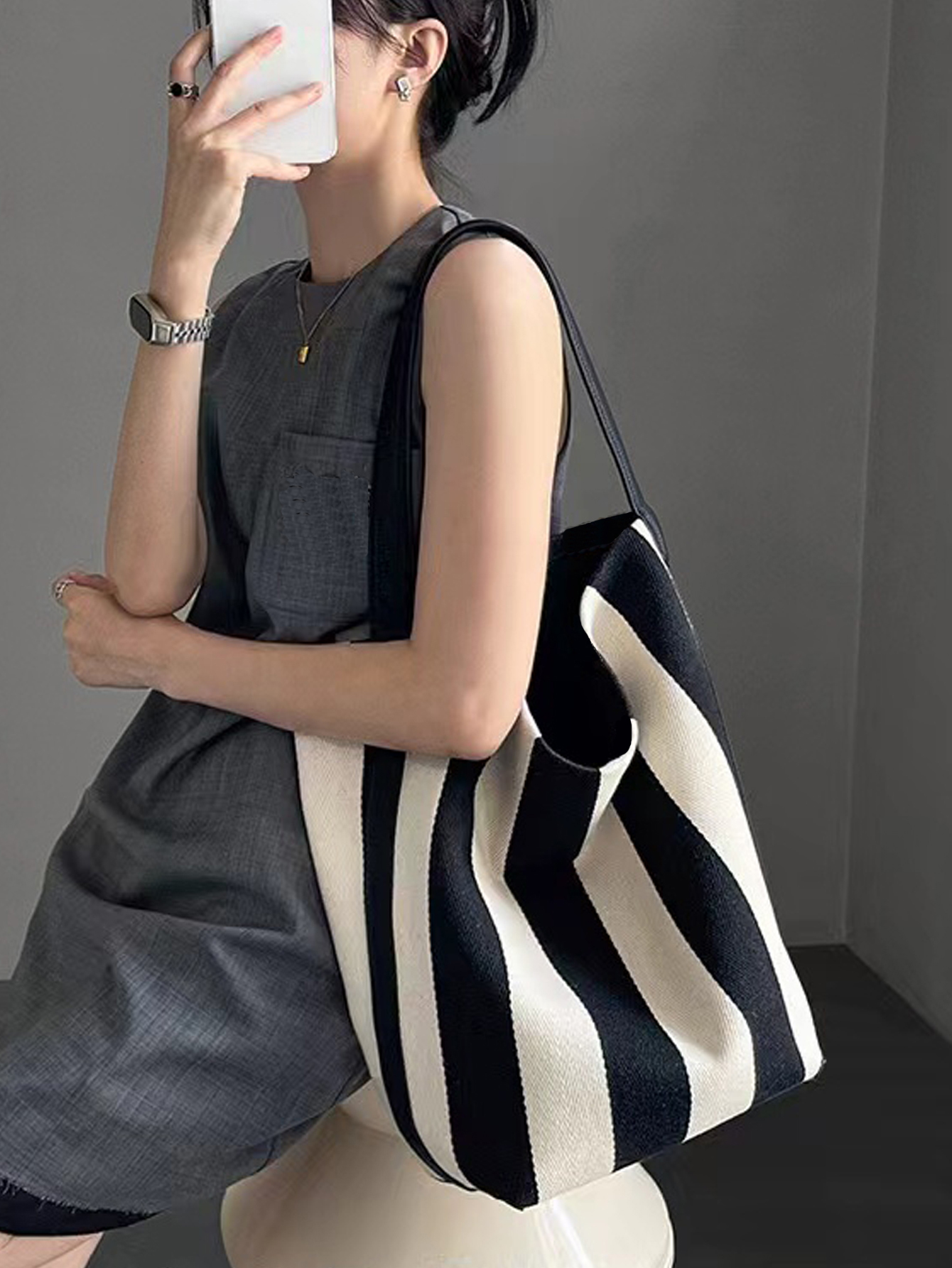 Niche Striped Canvas Bucket Ba - Women Bags In Trend recensione e prezzo